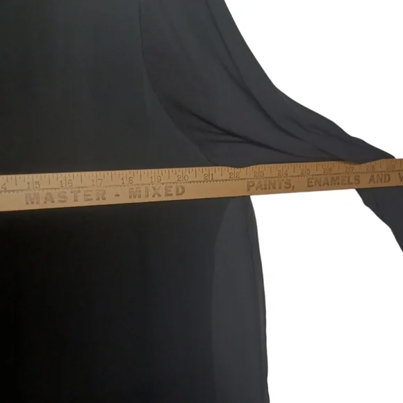 CHICO'S Fringe Asymmetric Hem Semi Sheer Overlay Black Top 2 (Large) - Picture 8 of 9